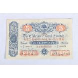 THE CLYDESDALE BANK LIMITED five pound £5 banknote 21st April 1943, Aintree? and Young, Z2/S