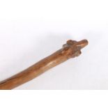 Fijian root wood pole club of Vanikau or Waka Melanesia type with tavatava carved grip, 110cm long.