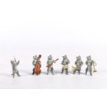 Austrian cold painted metal cat band comprising six musicians with drummer, double bassist,