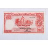 THE NORTH OF SCOTLAND BANK LIMITED five pound £5 banknote 1st July 1943, Webster, BE123208, SC715b.