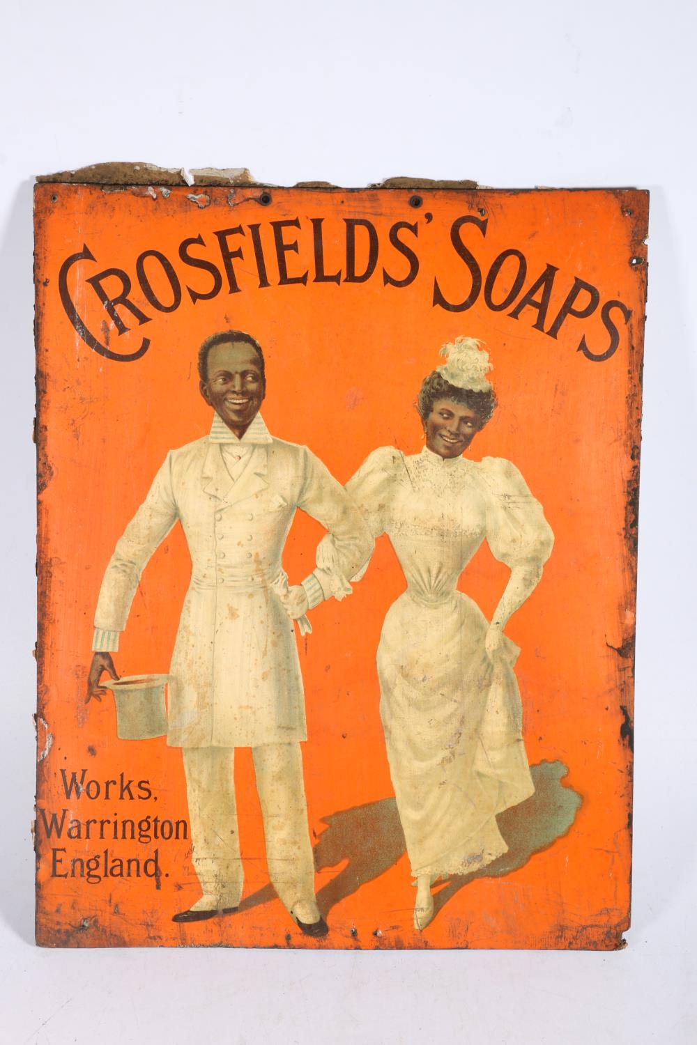 Vintage advertisement sign for Crosfields' Soaps, 45cm x 35cm.