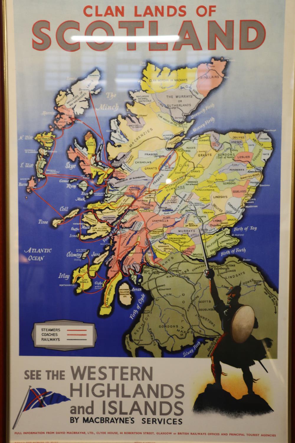 David Macbrayne Ltd Clan Lands of Scotland 'See The Western Highlands and Islands' travel poster,