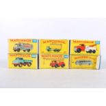 Six Matchbox diecast model vehicles to include 11 Scaffolding Truck, 40 Long Distance Coach, 42 Iron