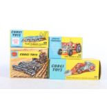 Four Corgi Toys diecast model vehicles to include 53 Massey-Ferguson 65 Tractor with Shovel, 61 Four