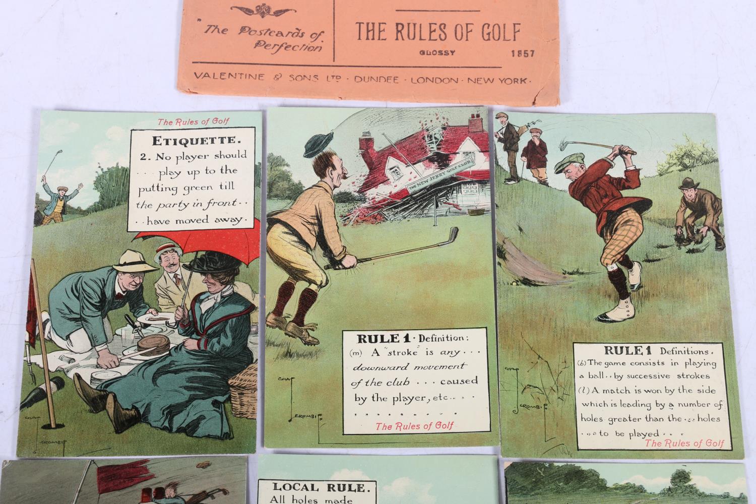 Valentine's of Dundee 'The Rules of Golf' set of six postcards in original envelope. The original - Image 3 of 5