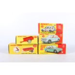Five Dinky Toys diecast model vehicles to include 138 Hillman Imp Saloon (suitcase in the boot), 140