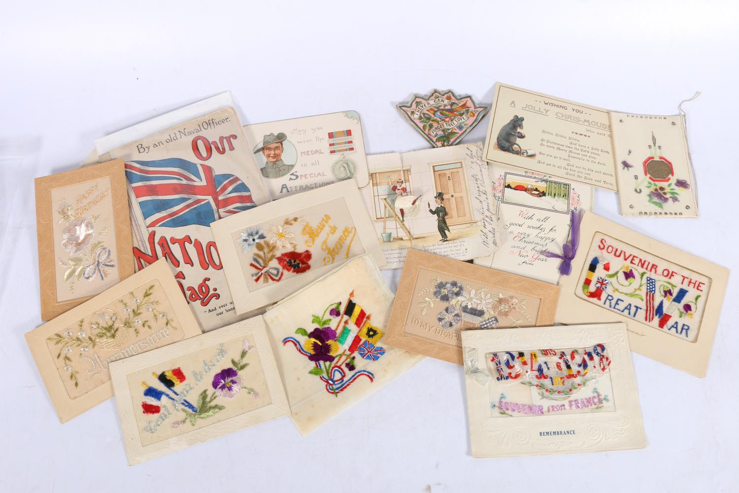 Three boxes of postcards containing around 500,greetings cards and ephemera to include eight French