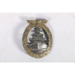 German WWII Second World War Kriegsmarine Naval High Seas Fleet War badge, the reverse marked 'FEC