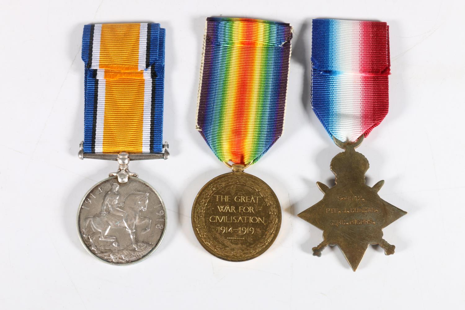 Medals of S/9512 Private Joseph Duncan of the 2nd Battalion Gordon Highlanders comprising WWI - Image 2 of 2