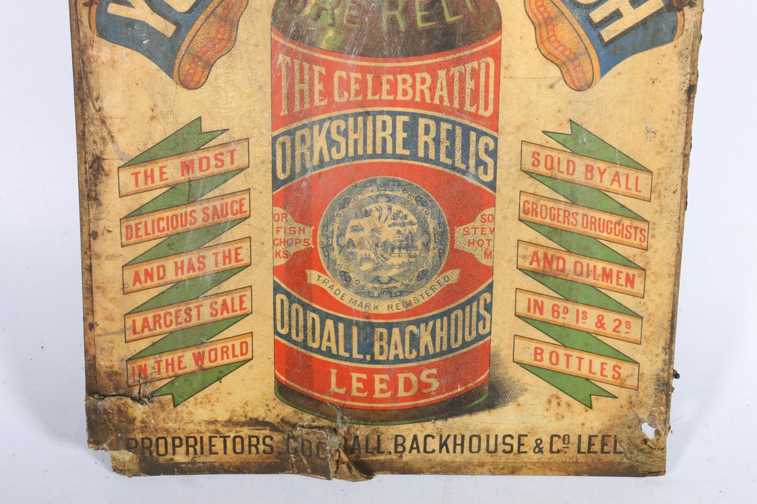 Vintage advertisement sign for 'The Celebrated Yorkshire Relish', 48cm x 31cm. - Image 3 of 4