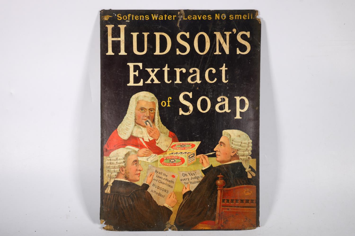 Vintage advertisement sign for 'Hudson's Extract of Soap', 46cm x 33cm.