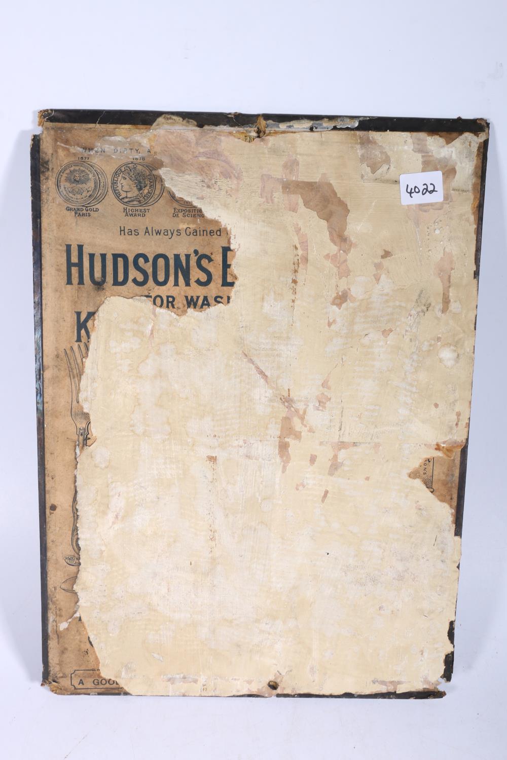 Vintage advertisement sign for 'Hudson's Extract of Soap', 46cm x 33cm. - Image 4 of 4