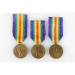 Three WWI Victory medals to include 12410 Lance Corporal Richard M Burns of B Company 2nd