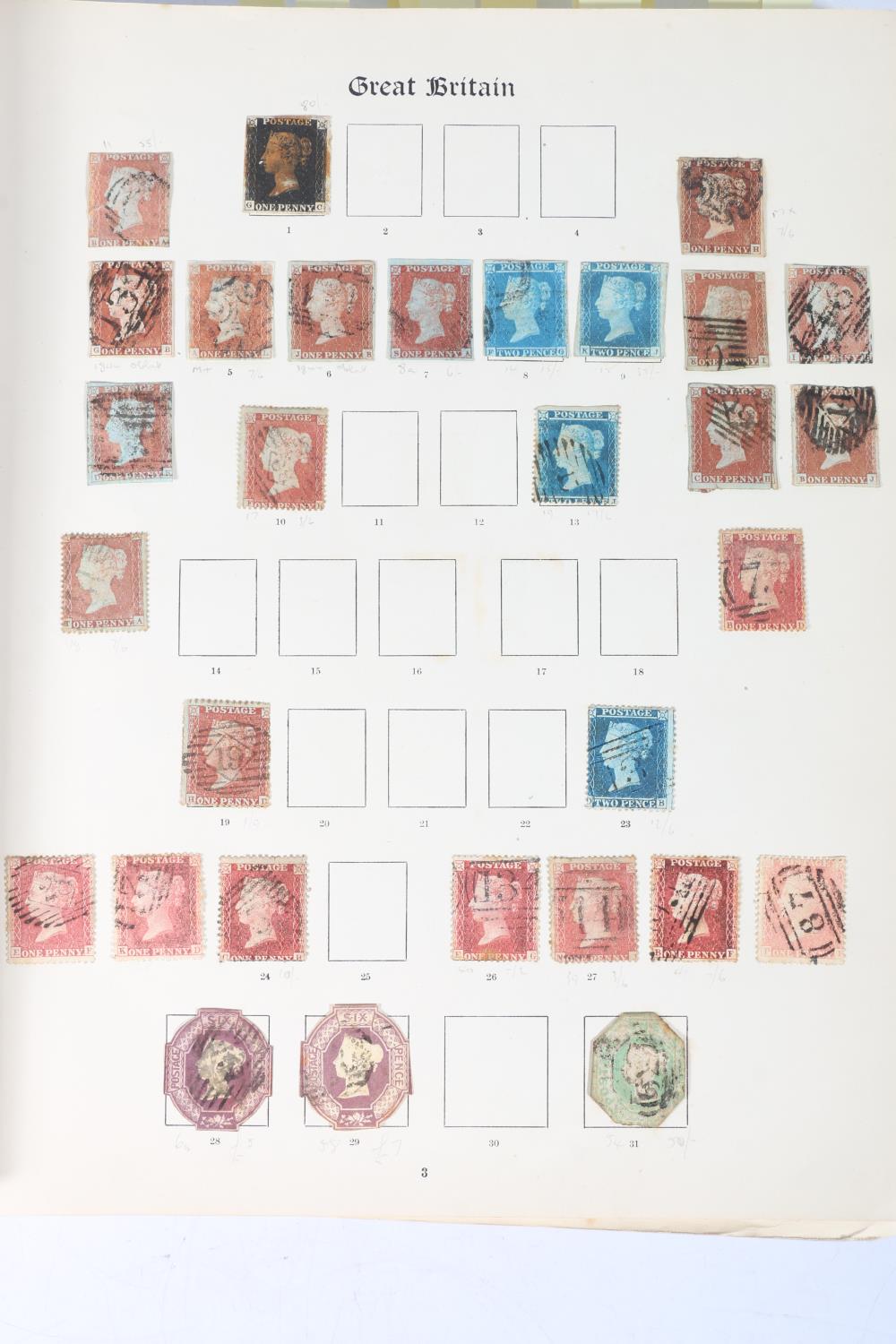 GB stamp collection from QV 1840 onwards to include QV 1d penny black, embossed issues 1s green SG54