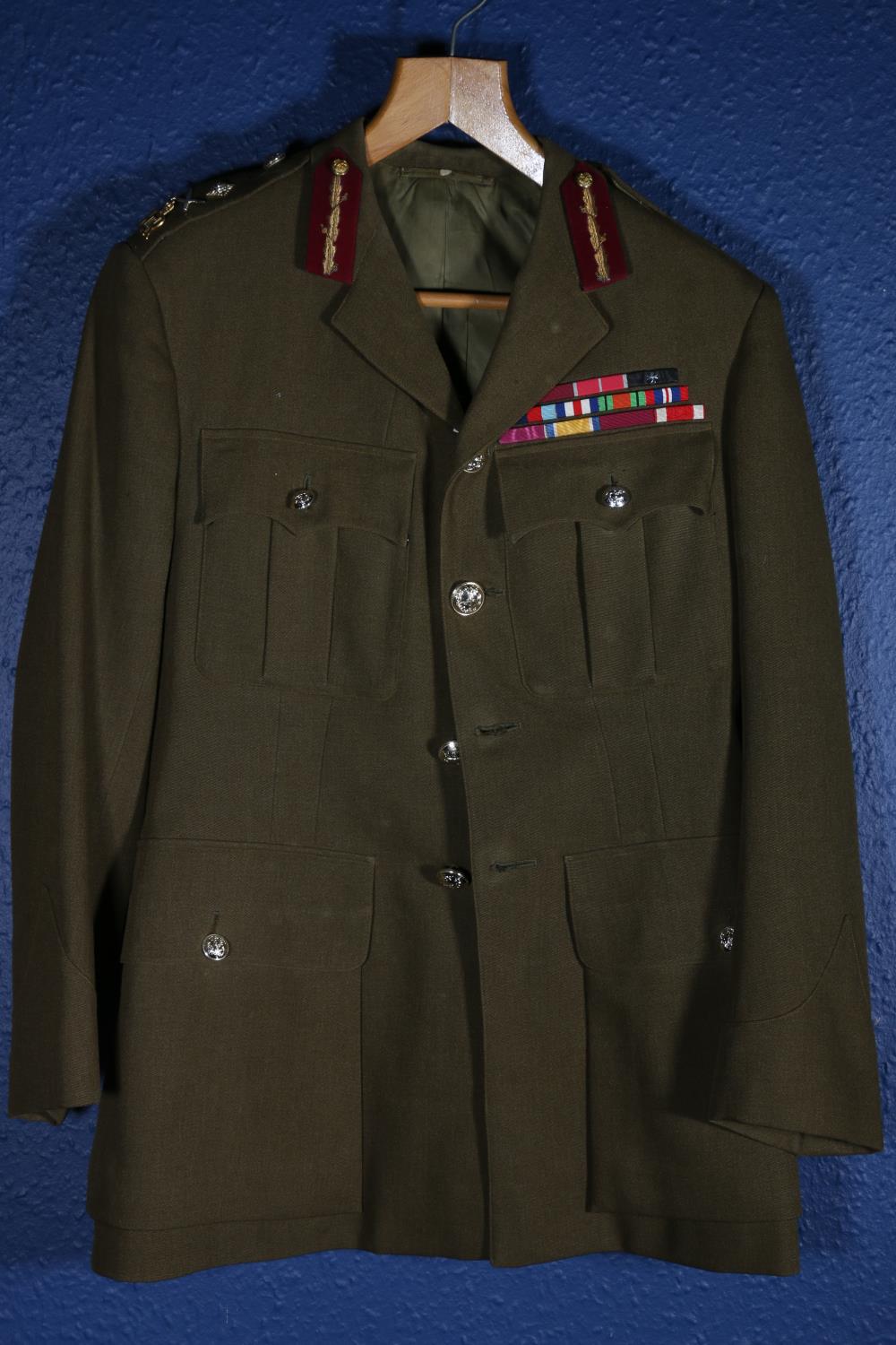 British Army uniform, a British Army khaki green jacket with Bernard Wetherill Ltd of London