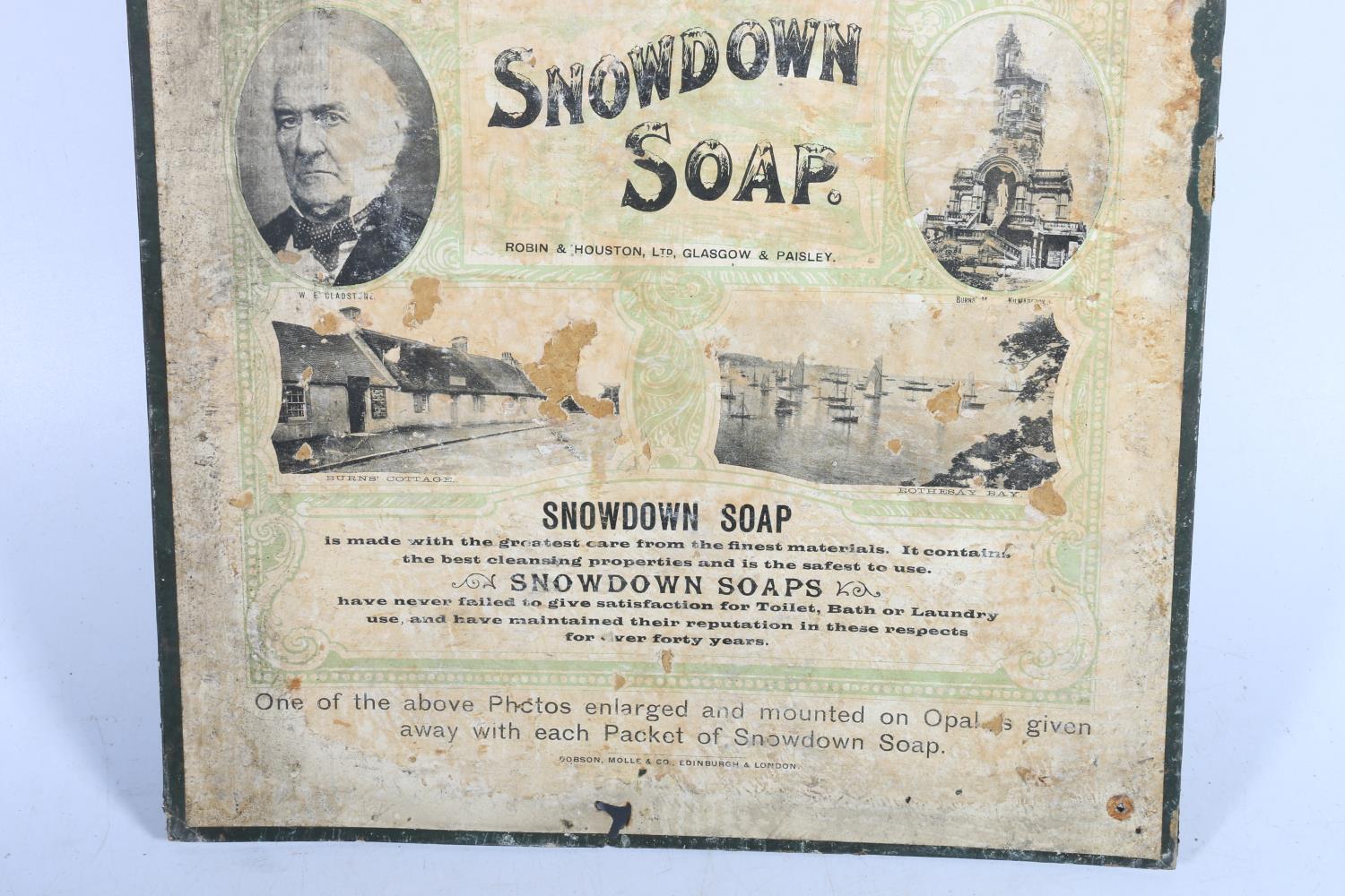 Vintage advertisement sign for 'Snowdown Soap', Robin and Houston Ltd of Glasgow & Paisley, 44cm x - Image 3 of 4