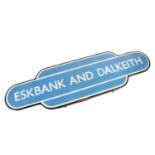 Railwayana, a vintage enamel metal Eskbank & Dalkeith railway station totem sign, 93cm x 26cm.