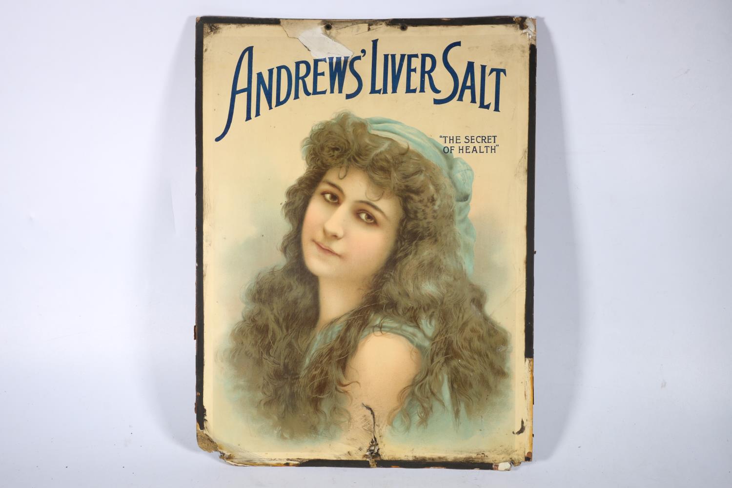 Vintage advertisement sign for 'Andrew's Liver Salt', 50cm x 38cm.