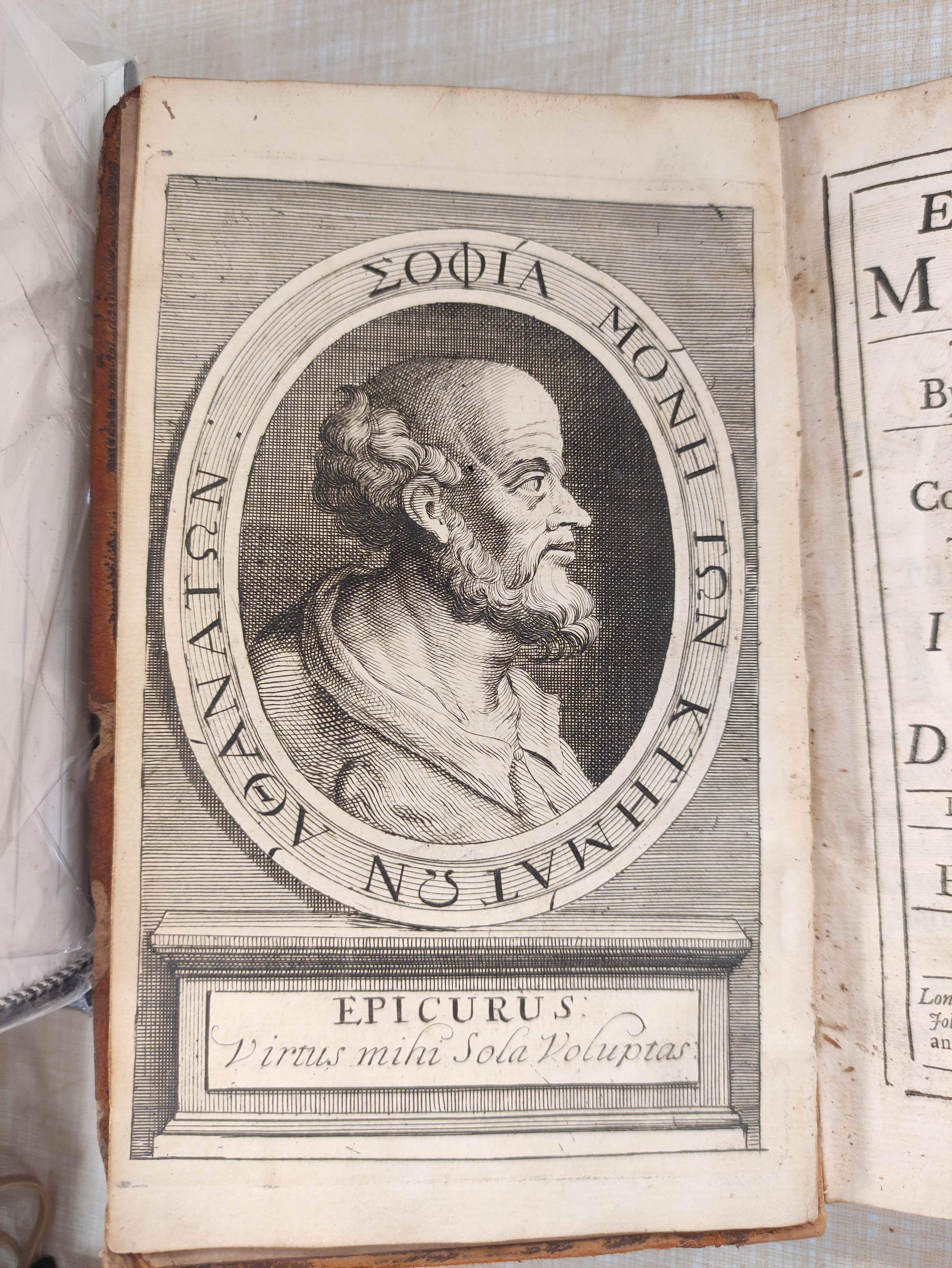 DIGBY JOHN (Trans).  Epicurus's Morals. Eng. frontis det. but present. Rebacked calf. 1712. - Image 4 of 6