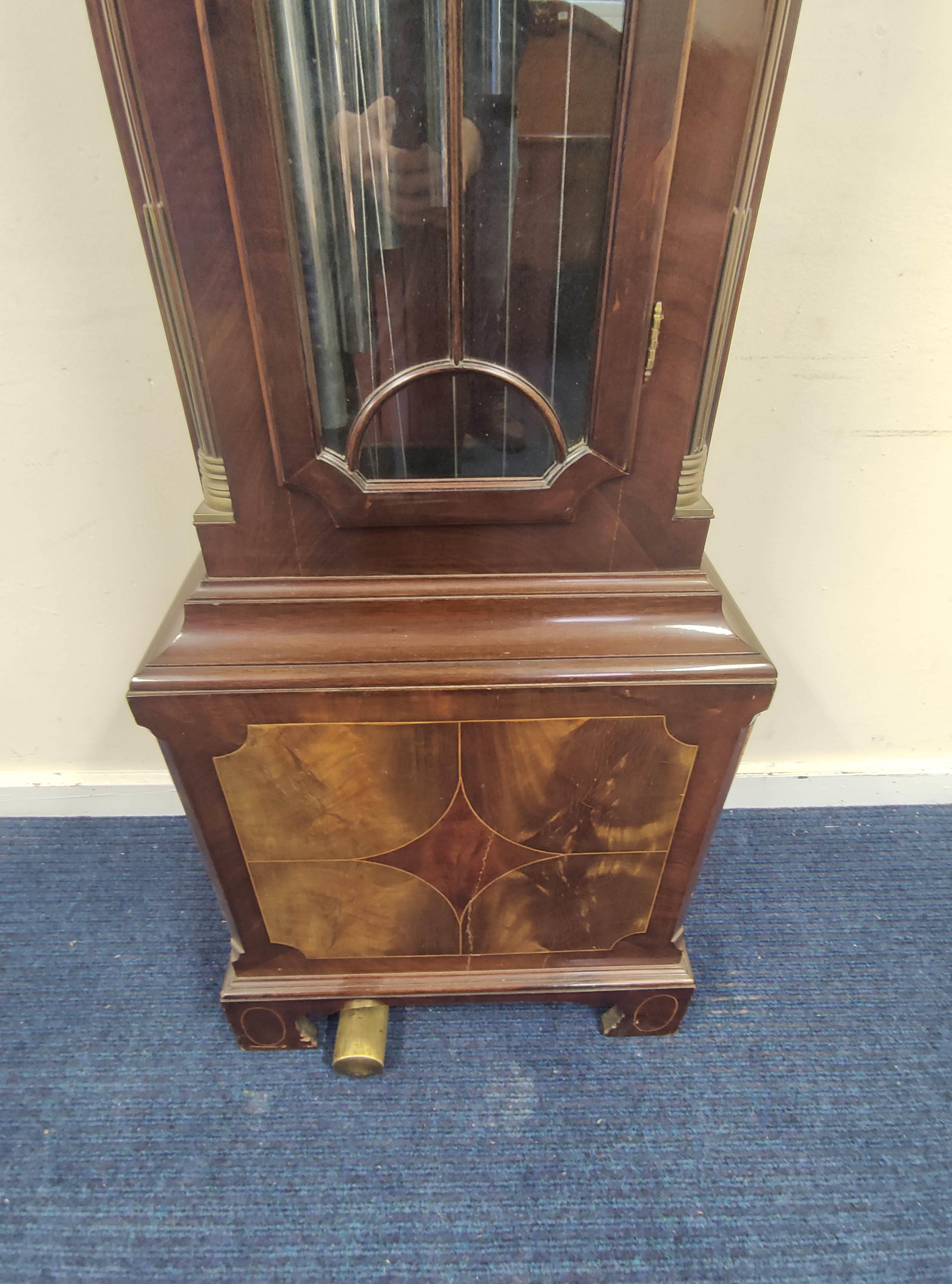 Early 20th century Continental three train long case clock, with silvered and brass dial, selection - Image 6 of 7