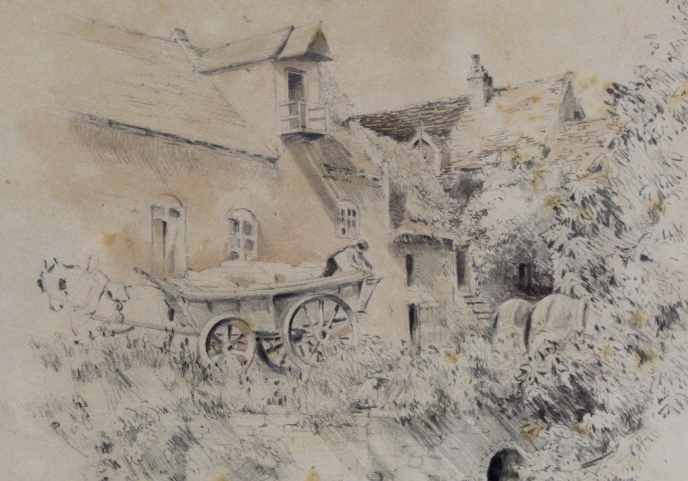 19th Century English School. Horse and cart by a mill. Pencil and wash. 21cm x 28cm. - Image 2 of 3