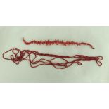 Branch coral necklace and another of three long strands. (2).