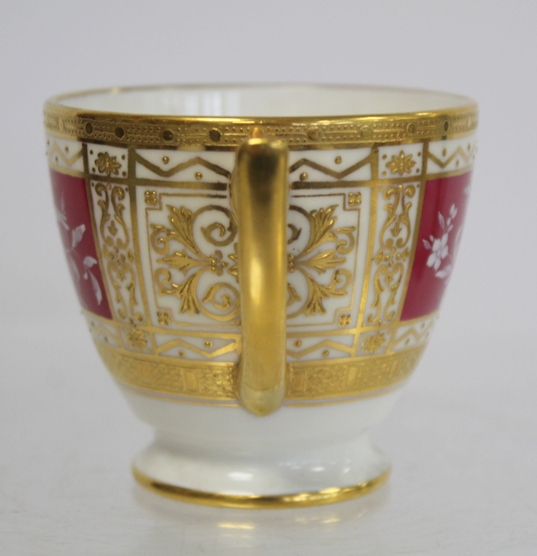 Minton bone china pate sur pate cabinet cup and saucer with cerise and white panels of exotic - Image 14 of 26