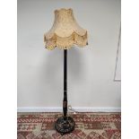 Early 20th century black lacquered standard lamp decorated with polychrome and gilt chinoiserie,