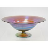 WMF Myra iridescent glass footed bowl of flared circular form with blue green lustre on orange