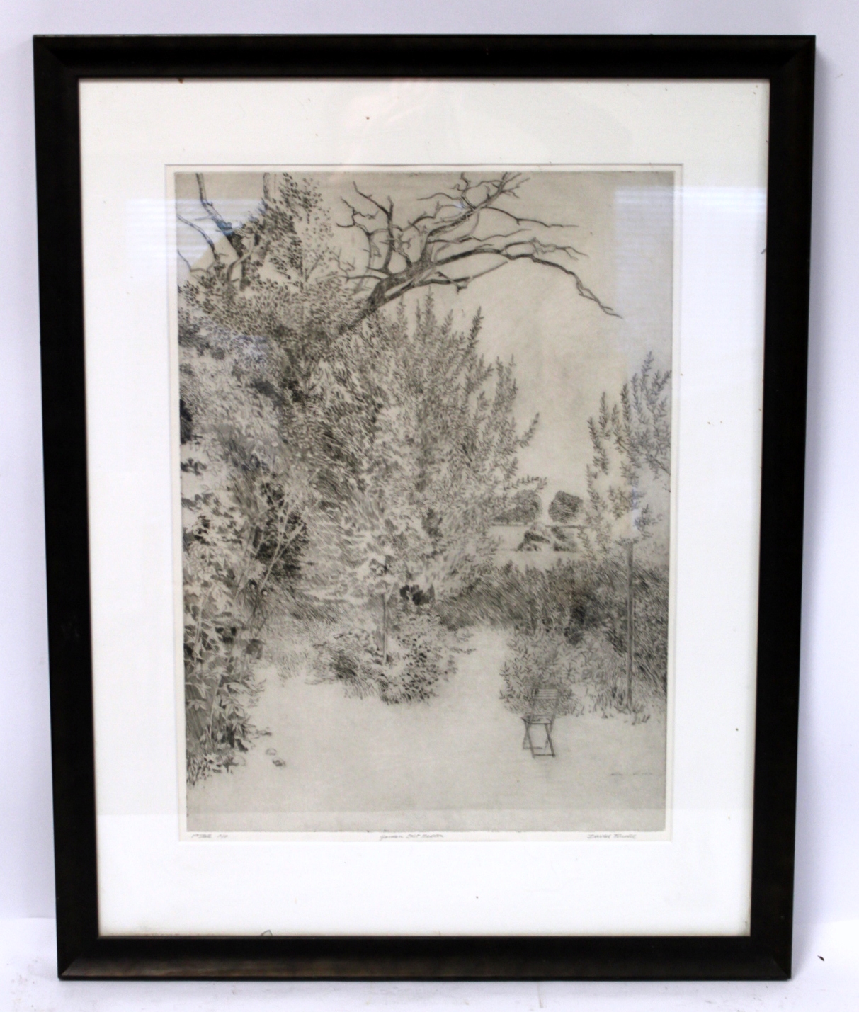 David Tindle (British b.1932), etching "Garden East Haddon", First State Artist's Proof, signed