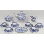 Early 19th century Spode blue and white transfer decorated teaset in the new oval shape c.1810