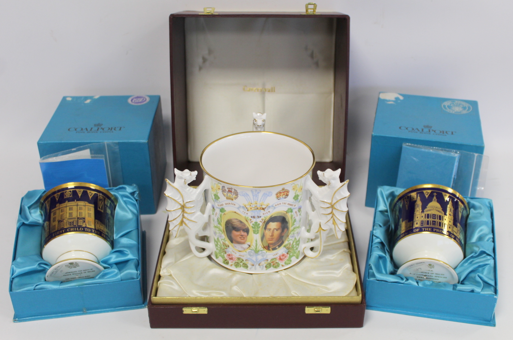 Caverswall bone china large commemorative tyg for the Royal Wedding 1981, limited edition no. 9/500,