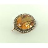 Victorian gold oval brooch with citrine and pearls, probably 15ct.