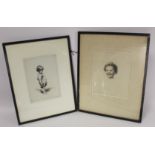 Two monochrome etchings by Sidney Tushingham (British 1884-1968): "Betty", 27cm x 19cm and "