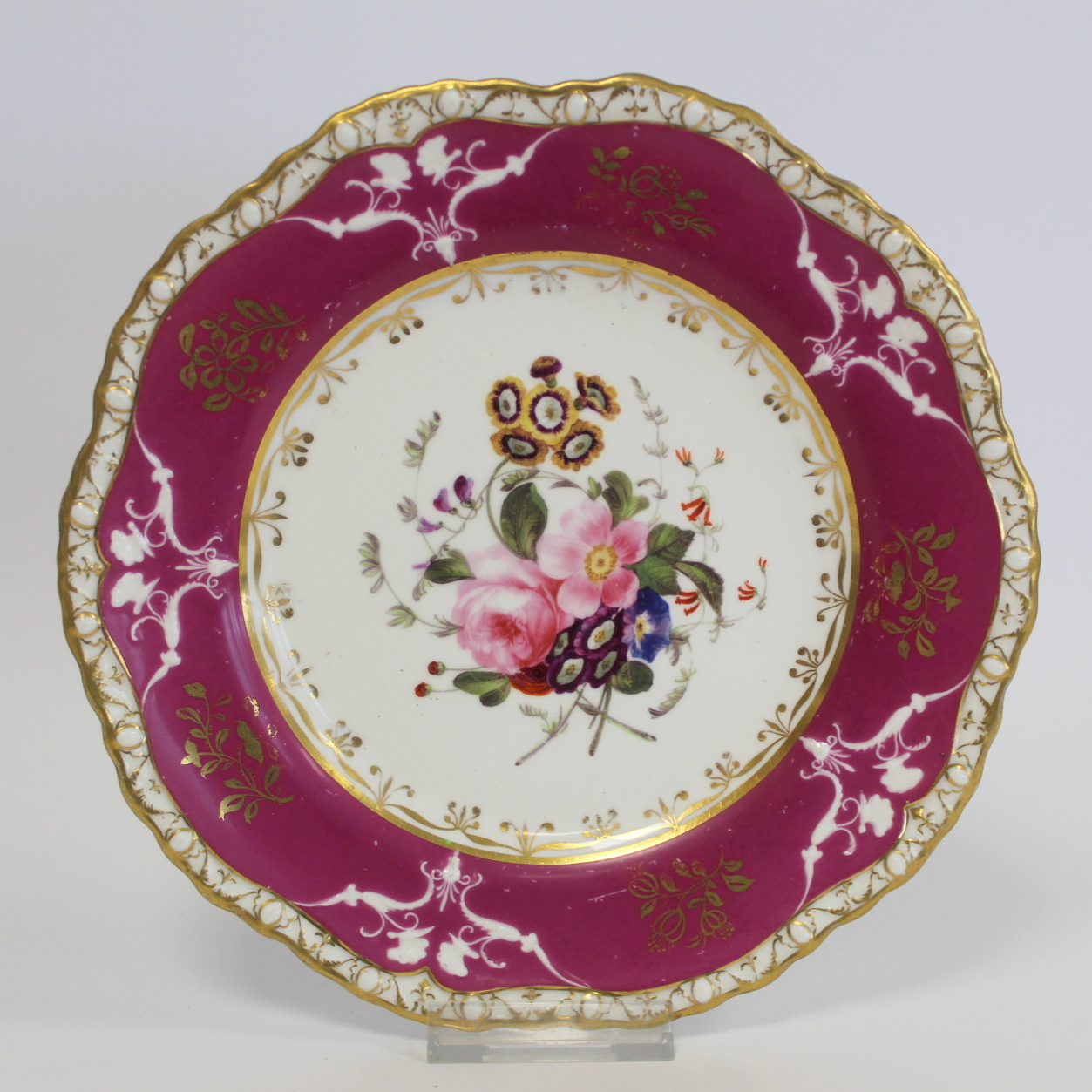 Minton bone china pate sur pate cabinet cup and saucer with cerise and white panels of exotic - Image 6 of 26