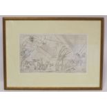 Early to mid 20th century Modernist monochrome etching depicting the Great Flood and Noah's Ark.