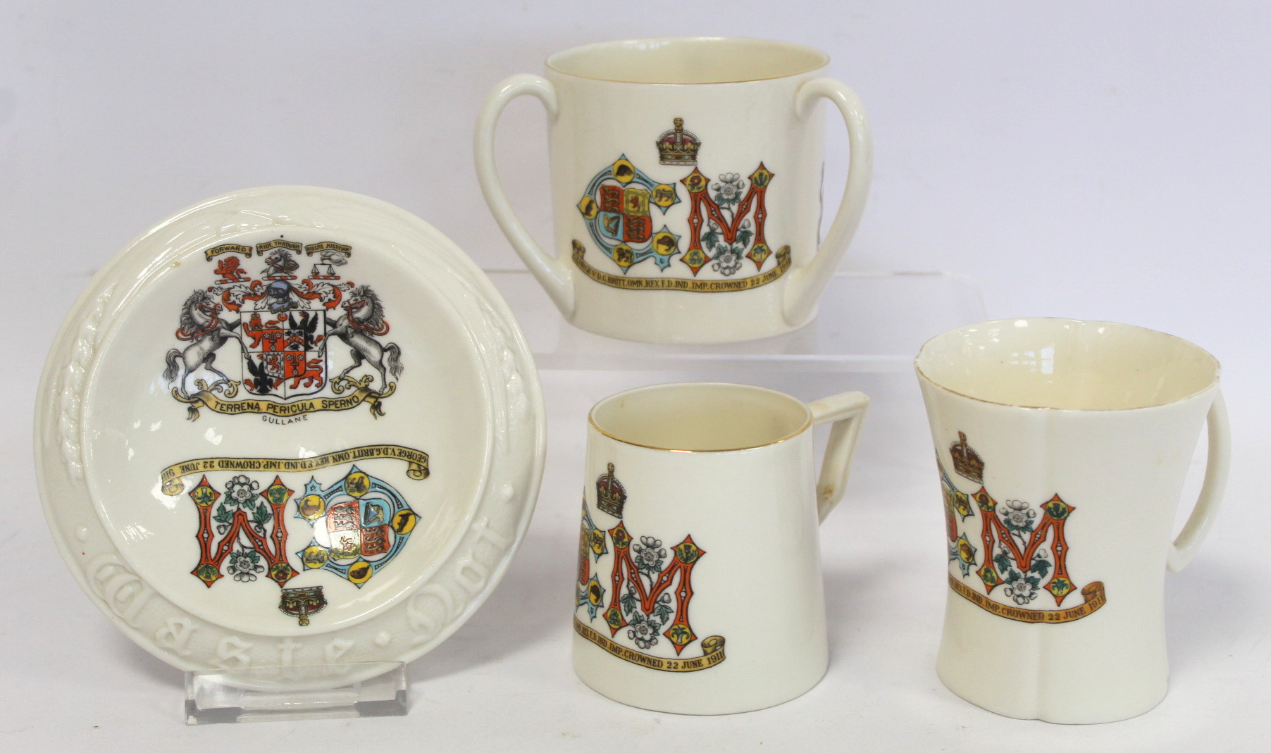 Four pieces of Goss commemorative ware for the Coronation of King George V and Queen Mary 1911,