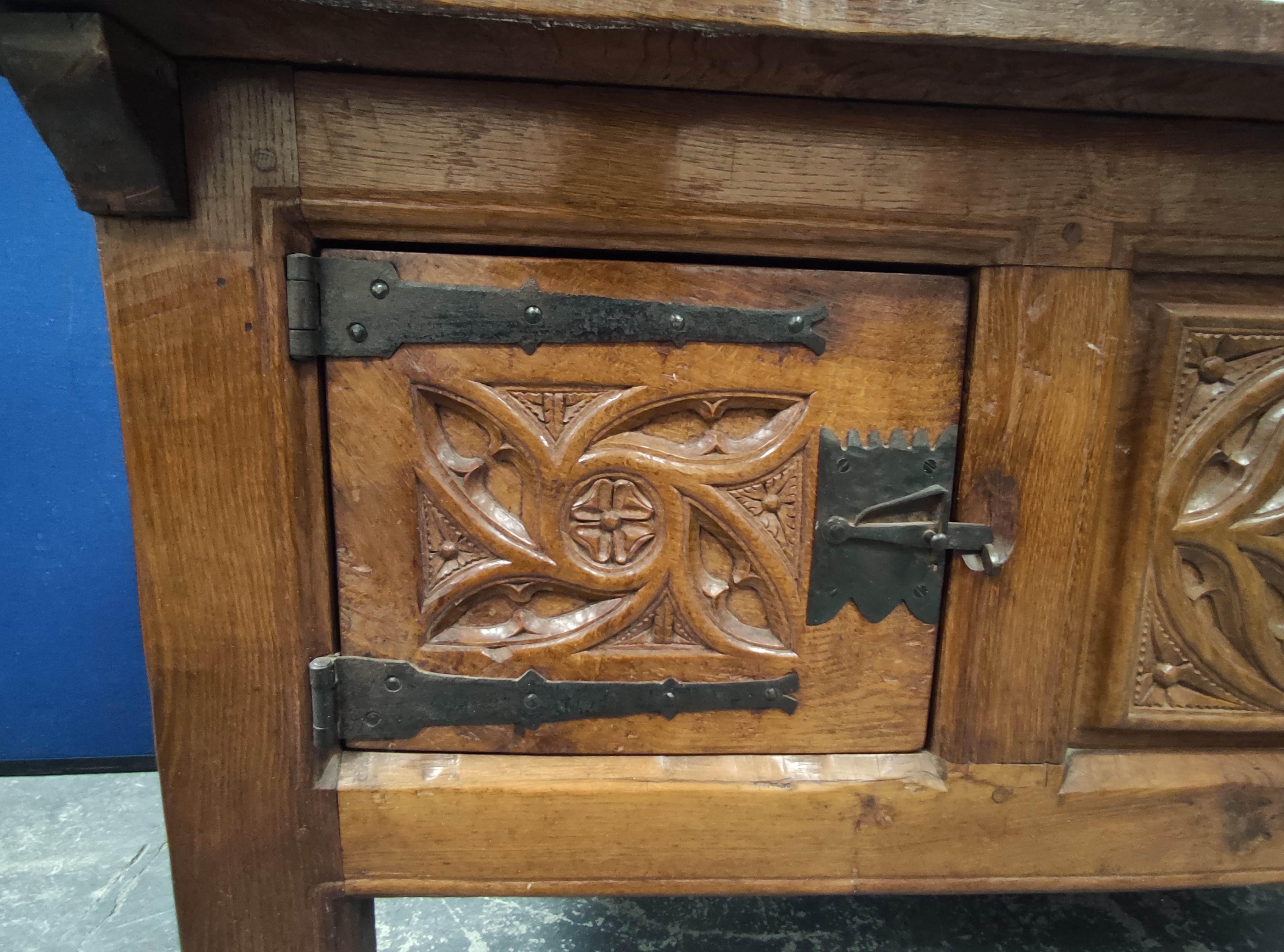 Robert "Mouseman" Thompson, oak sideboard, the rectangular top with scroll incised corners above - Image 8 of 10