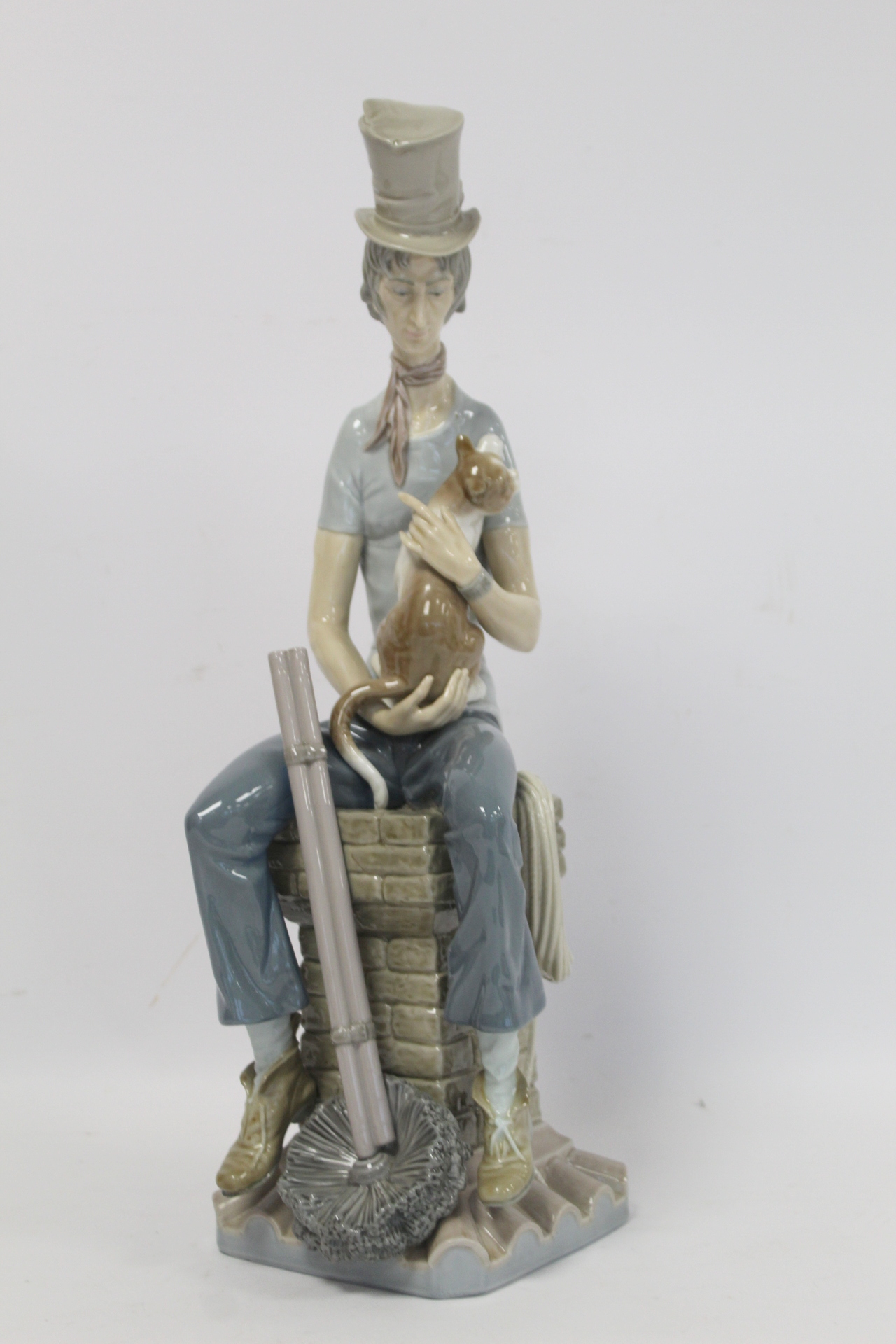 Large Lladro porcelain figure "Sad Chimney Sweep" (Deshollindor Triste), model no. 01001253,