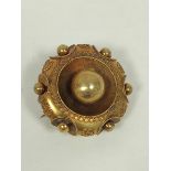 Victorian gold circular brooch with locket, probably 15ct, gross 16g.