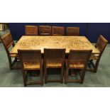 Robert "Mouseman" Thompson oak two column refectory dining table, the rectangular top on curved flat