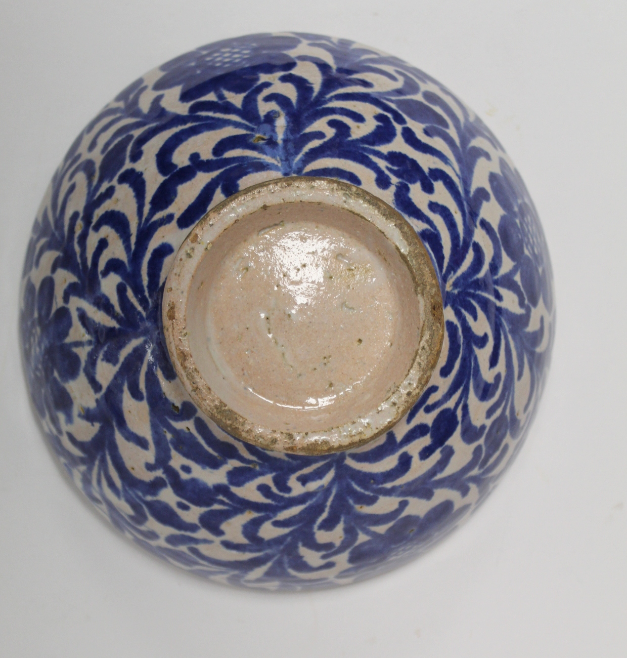 Middle Eastern small earthenware blue and white circular bowl decorated with stylised flowers and - Image 7 of 12