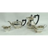 Silver four-piece tea set of boat shape with incurved edges, by Viners Sheffield 1931, 1870g / 59oz.