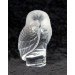 Lalique glass paperweight, 'Chouette', in the form of an owl with circular base, etched mark