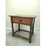 Robert "Mouseman" Thompson oak side table, the rectangular top above frieze drawer on faceted turned