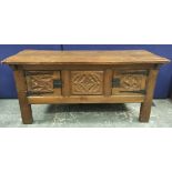 Robert "Mouseman" Thompson, oak sideboard, the rectangular top with scroll incised corners above