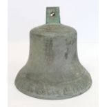 Victorian large bronze bell by J. Warner & Sons Ltd., London, dated 1900, lacking clapper. 28cm