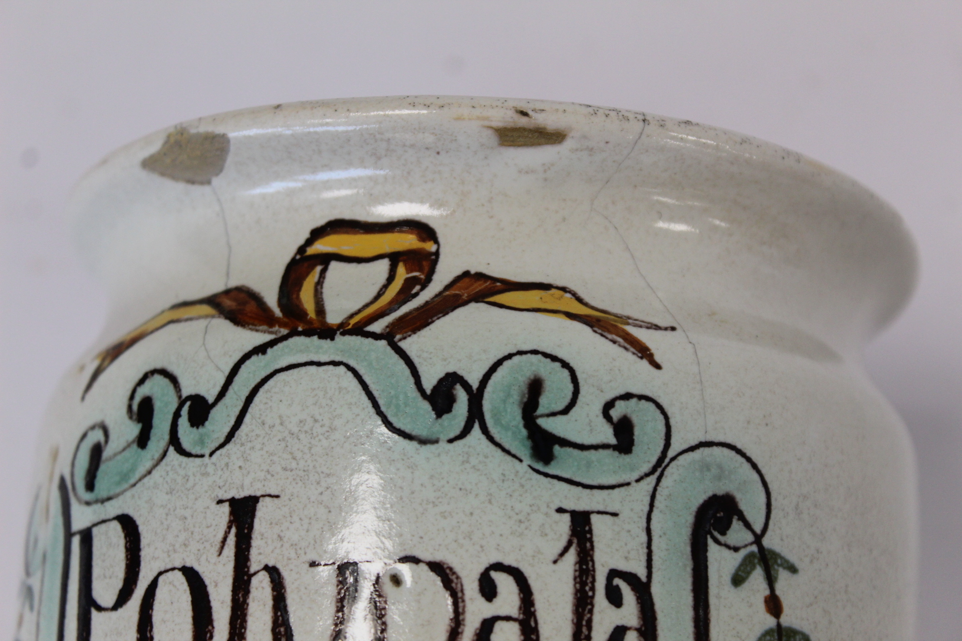 Continental maiolica tin glazed earthenware apothecary wet drug jar of cylindrical form, the - Image 8 of 10