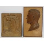 Early to mid 20th century carved oak profile bust portrait in high relief mounted on rectangular