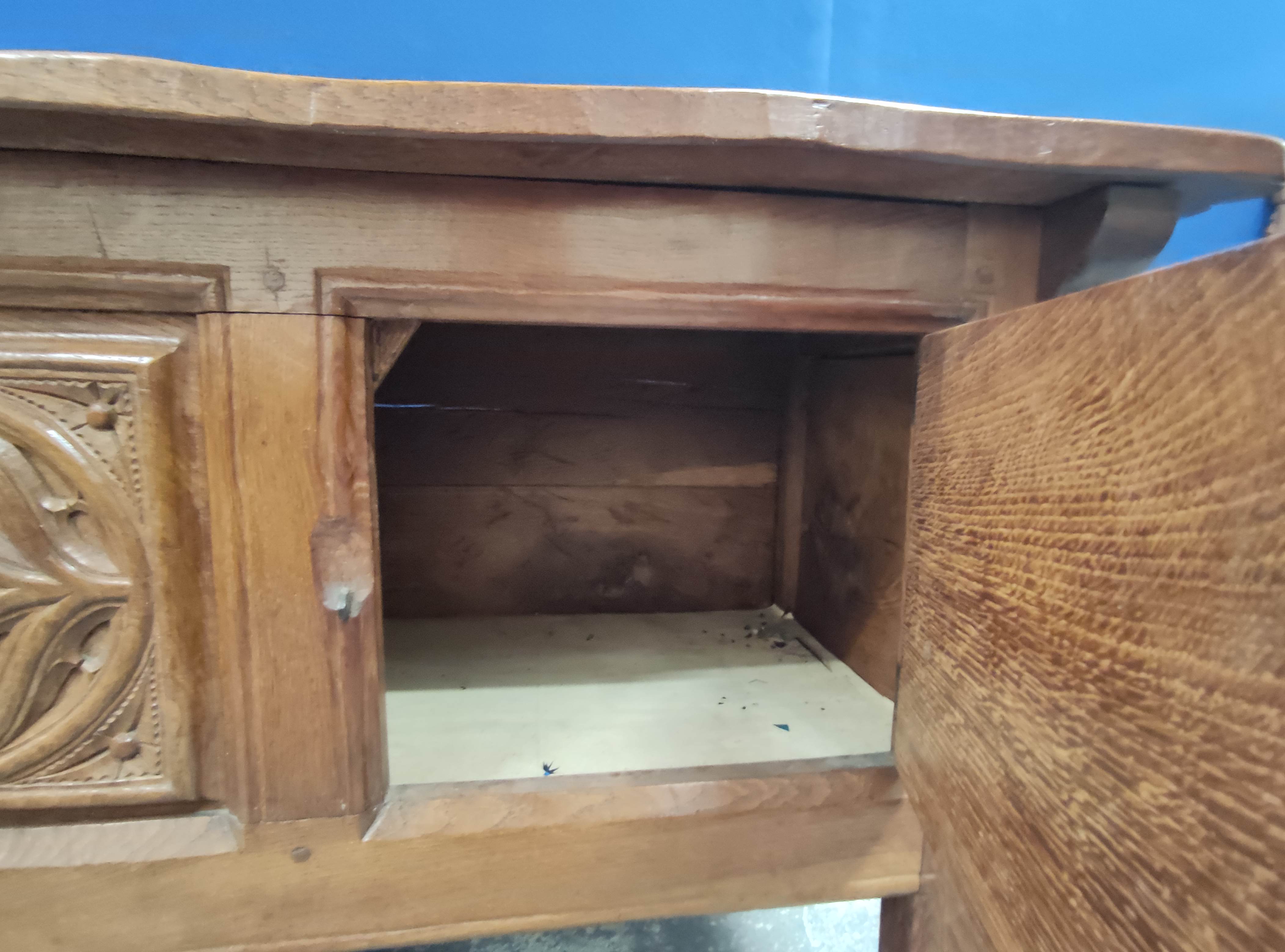 Robert "Mouseman" Thompson, oak sideboard, the rectangular top with scroll incised corners above - Image 9 of 10